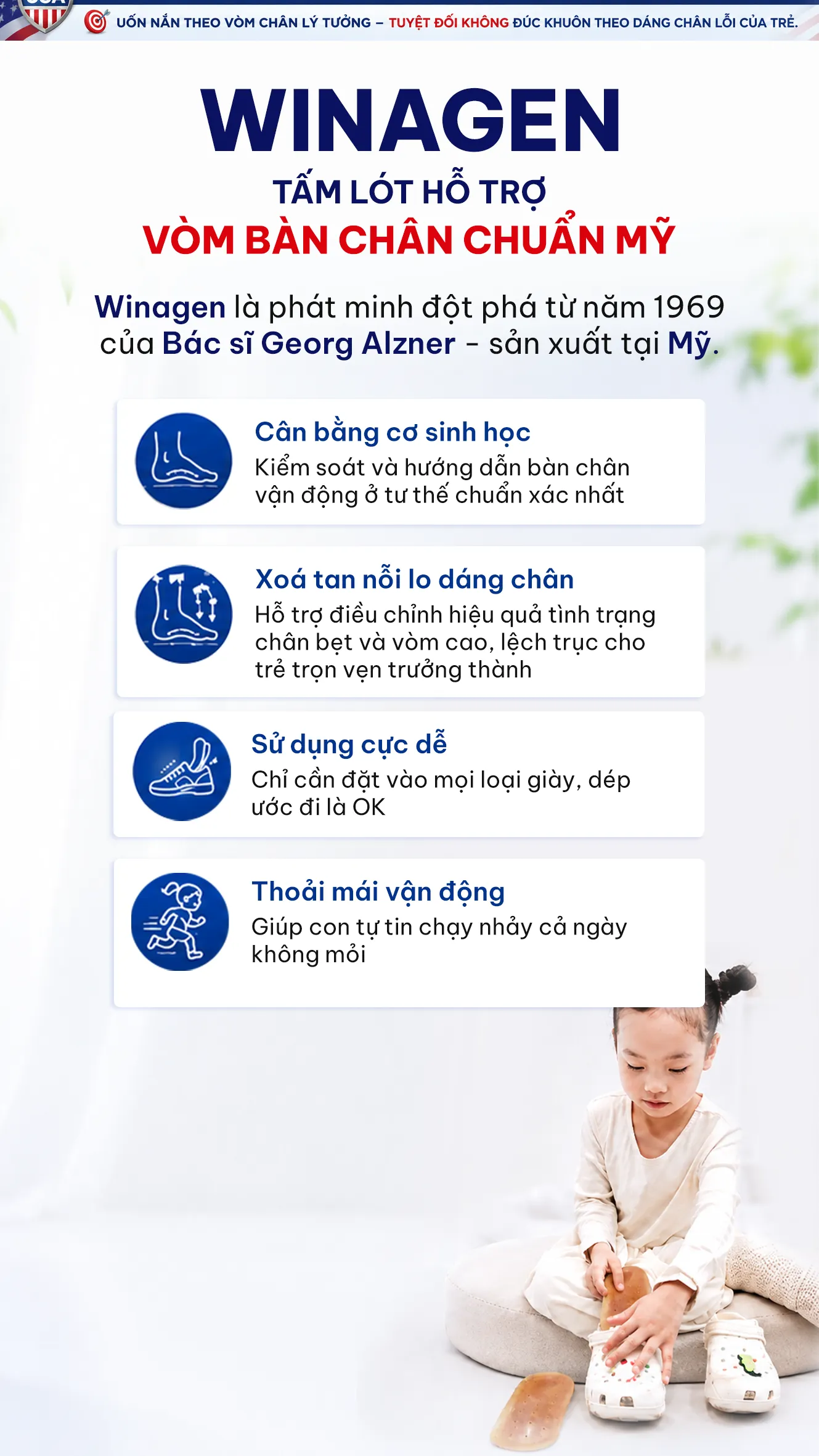 Winagen – Tấm lót hỗ trợ vòm bàn chân chuẩn Mỹ